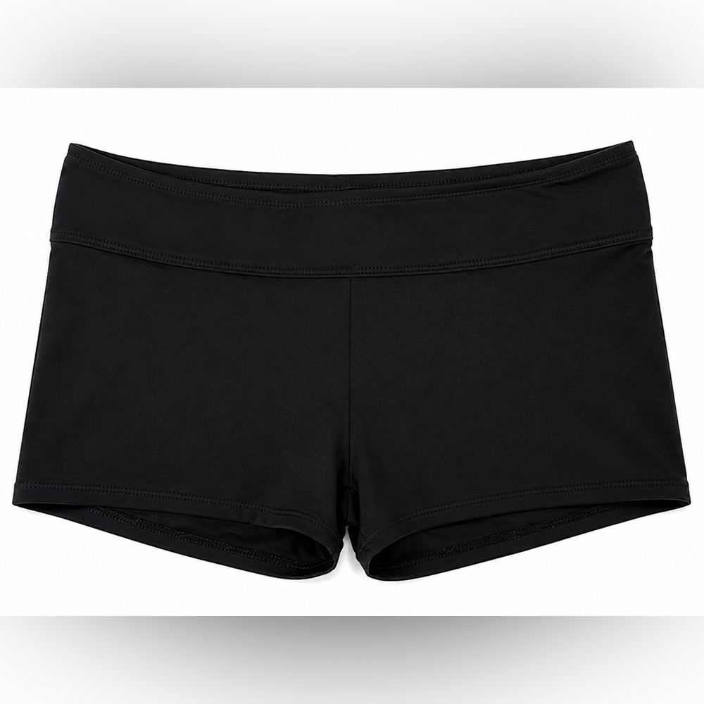 Chaps Black Women's Performance Swim Short Shorts with Logo Plate